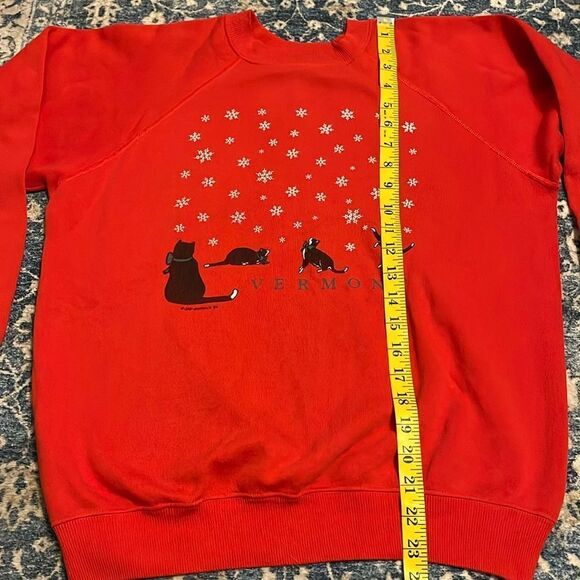 Vintage Cat Red Design Vermont Pullover Sweatshirt Casual - Picture 4 of 9